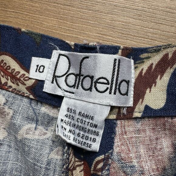 Vintage 90s Rafaella Blue/Red Tropical Floral High Rise Linen Blend Shorts Sz 10 - Picture 2 of 8
